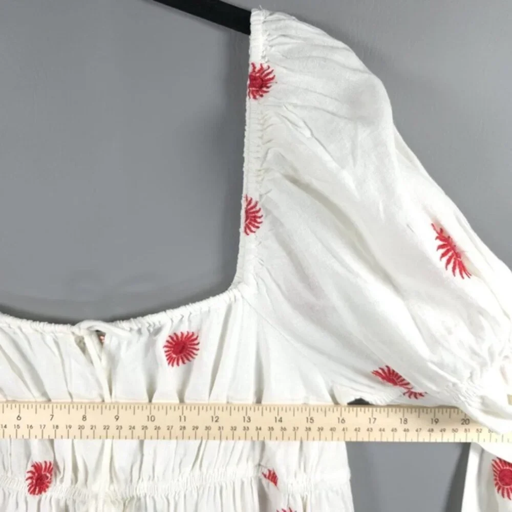 FREE‎ PEOPLE NWOT LINEN Blend EMORY EMBROIDERED MIDI DRESS Slit Side LS IVORY L